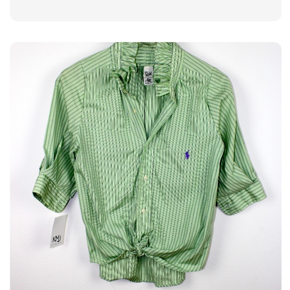 KMJ Custom Ralph Lauren Green Stripe Casual Button-Down Shirt